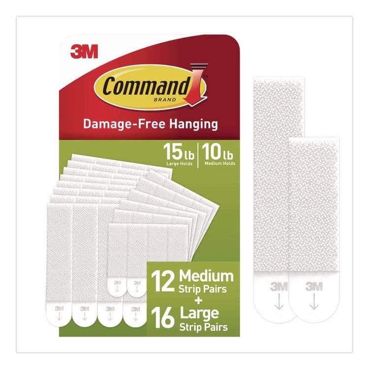 3M/COMMERCIAL TAPE DIV. Damage-Free Hanging Picture Hanging Strip Pairs, (16) Large (0.75" x 3.65"), (12) Medium (0.63" x 2.75"), White, 28/Pack (MMMMMM1720928ES)