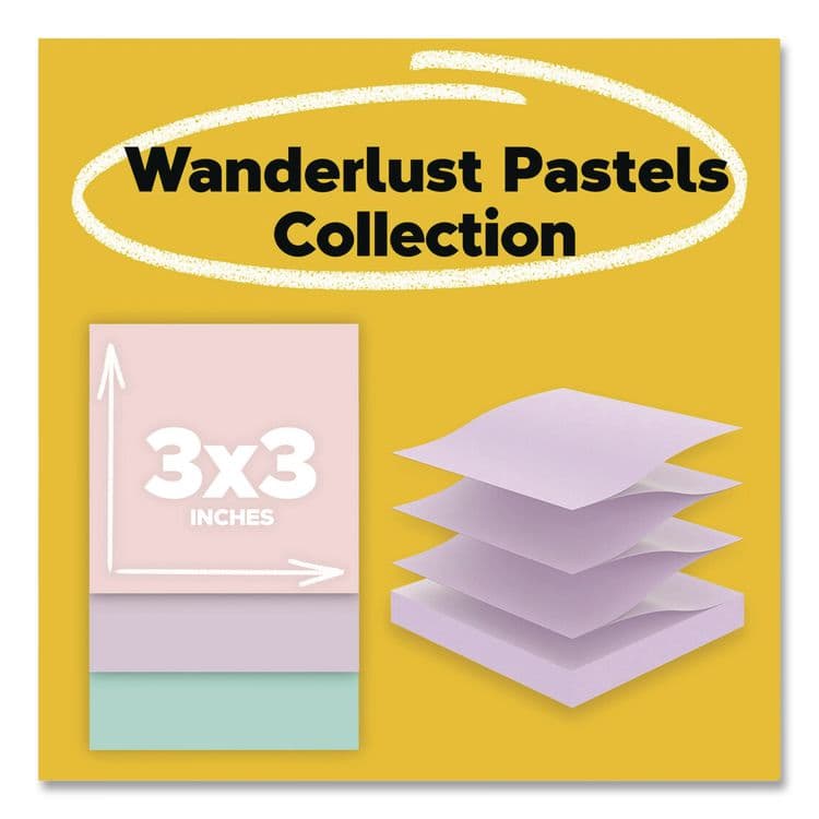 3M/COMMERCIAL TAPE DIV. Recycled Pop-up Notes in Wanderlust Pastel Colors, Cabinet Pack, 3" x 3", Assorted Colors, 70 Sheets/Pad, 18 Pads/Pack (MMMR33018SSNRPC) thumbnail 2