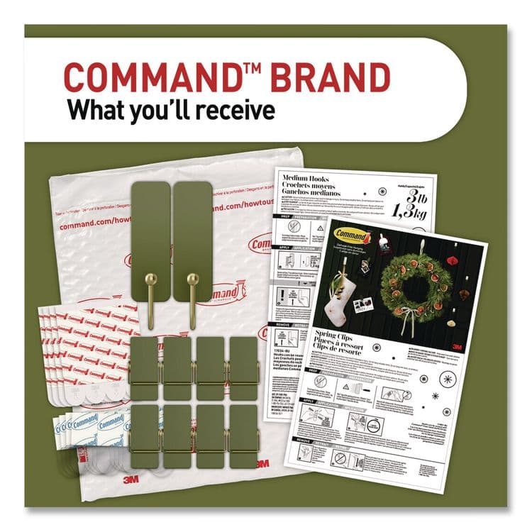 3M/COMMERCIAL TAPE DIV. Limited Edition Decorative Hook Variety Pack, (8) Mini Spring Hooks, (2) Medium Hooks (Supports 3lb), Sage Green/Brass, 10/PK (MMMSGMHP10ESF) thumbnail 3