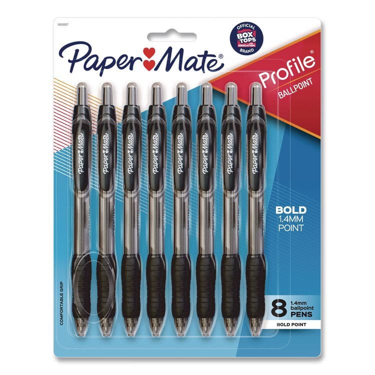 SANFORD Profile Ballpoint Pen, Retractable, Bold 1.4 mm, Black Ink, Smoke/Black Barrel, 8/Pack (PAP1960667)