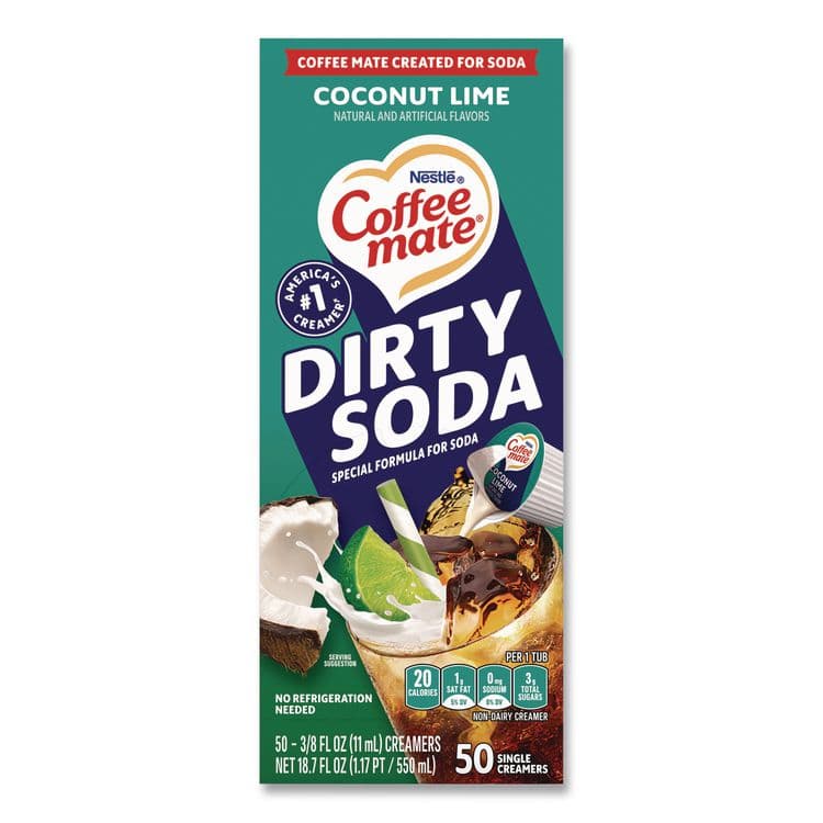 NESTLE Dirty Soda Coconut Lime Dairy-Free Liquid Creamer, 0.38 oz Mini Cup, 50/Box (NES33540)