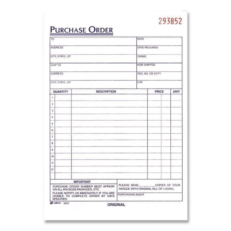 CARDINAL BRANDS . Multipart Purchase Order Pad, Three Part Carbonless, 5.56 x 8.44, 50 Forms Total (ABFTC583110EA)