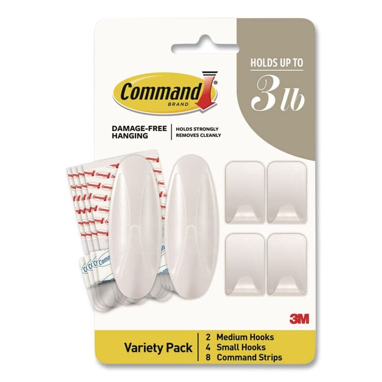 3M/COMMERCIAL TAPE DIV. Limited Edition Decorative Hook Variety Pack, (4) Small (Supports 1 lb), (2) Medium (Supports 3 lb), Plastic, White, 6/Pack (MMMPRMHP6ESF)