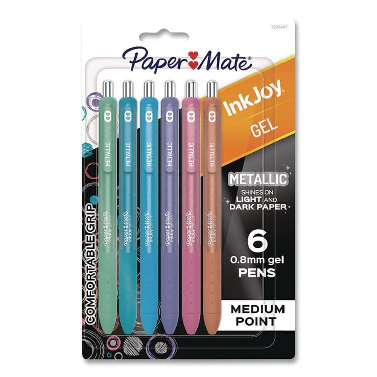 SANFORD InkJoy Gel Metallic Gel Pen, Retractable, Medium 0.8 mm, Assorted Ink and Barrel Colors, 6/Pack (PAP2209485)