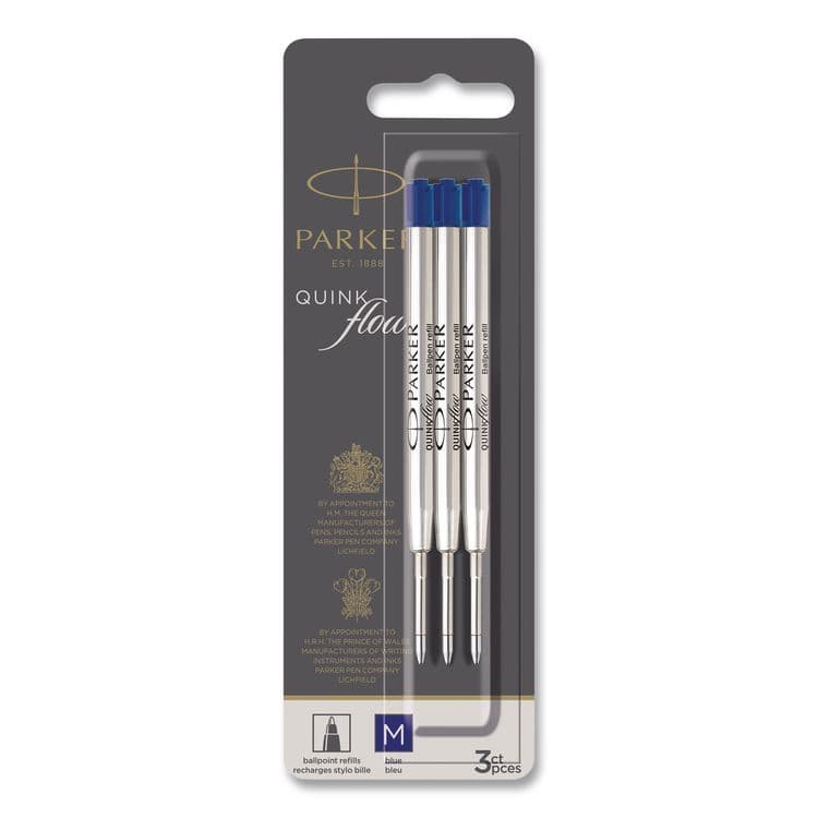 SANFORD Quinkflow Refill for Parker Ballpoint Pen, Medium Conical Tip, Blue Ink, 3/Pack (PAR2119152)