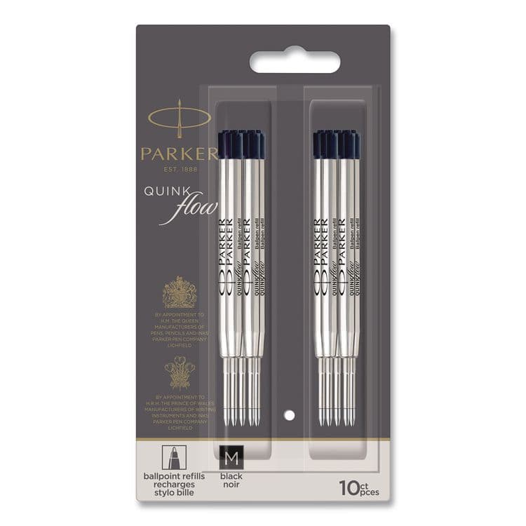 SANFORD Quinkflow Refill for Parker Ballpoint Pen, Medium Conical Tip, Black Ink, 10/Pack (PAR2119153)