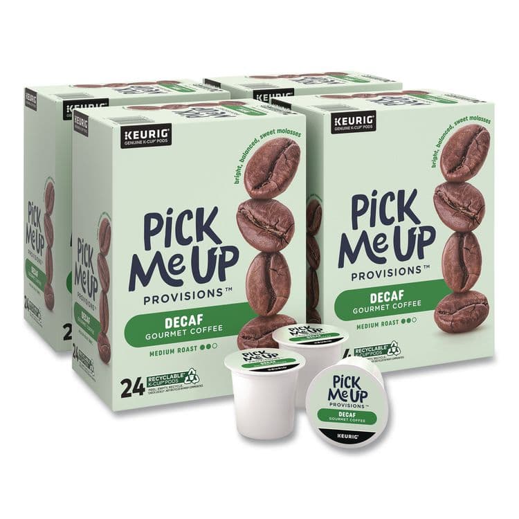 PICK ME UP PROVISIONS Decaf Coffee K-Cups, Medium Roast, 96/Carton (PIEPM62435CT)