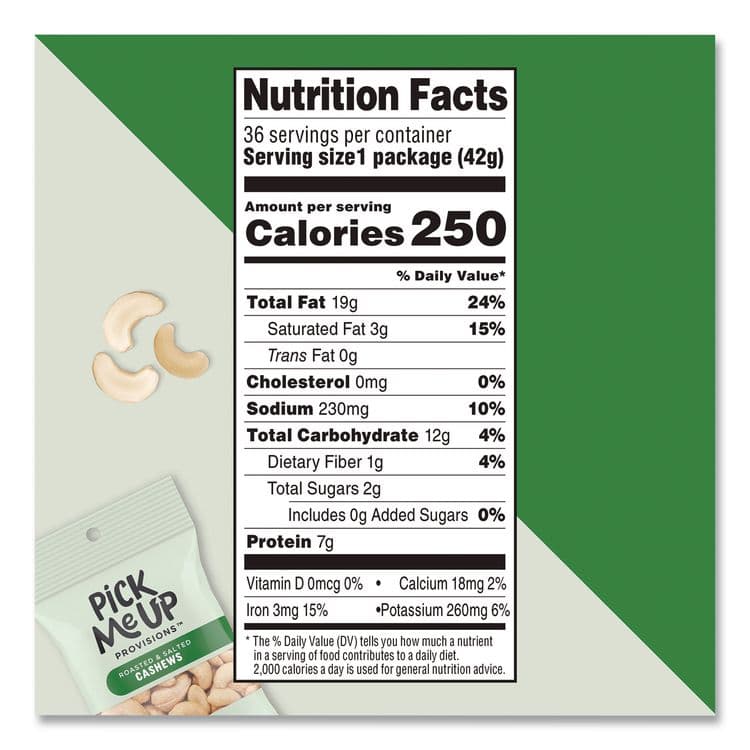 PICK ME UP PROVISIONS Roasted and Salted Cashews, 1.5 oz Pouch, 36/Box (PIEPM62981) thumbnail 4