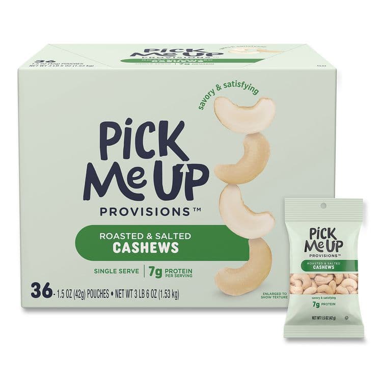 PICK ME UP PROVISIONS Roasted and Salted Cashews, 1.5 oz Pouch, 36/Box (PIEPM62981)