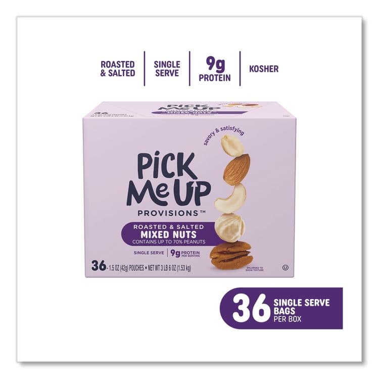PICK ME UP PROVISIONS Roasted and Salted Mixed Nuts, 1.5 oz Pouch, 36/Box (PIEPM62982) thumbnail 3