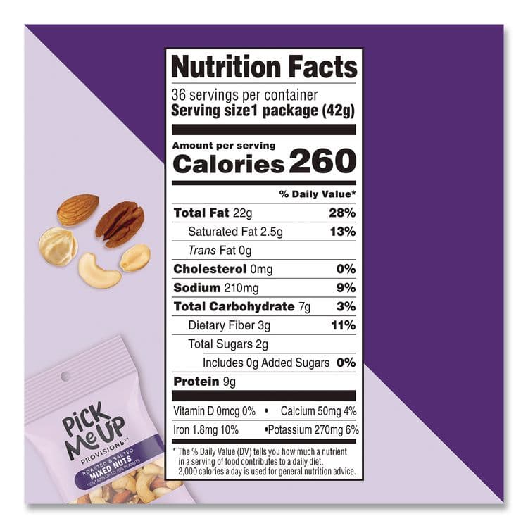 PICK ME UP PROVISIONS Roasted and Salted Mixed Nuts, 1.5 oz Pouch, 36/Box (PIEPM62982) thumbnail 4