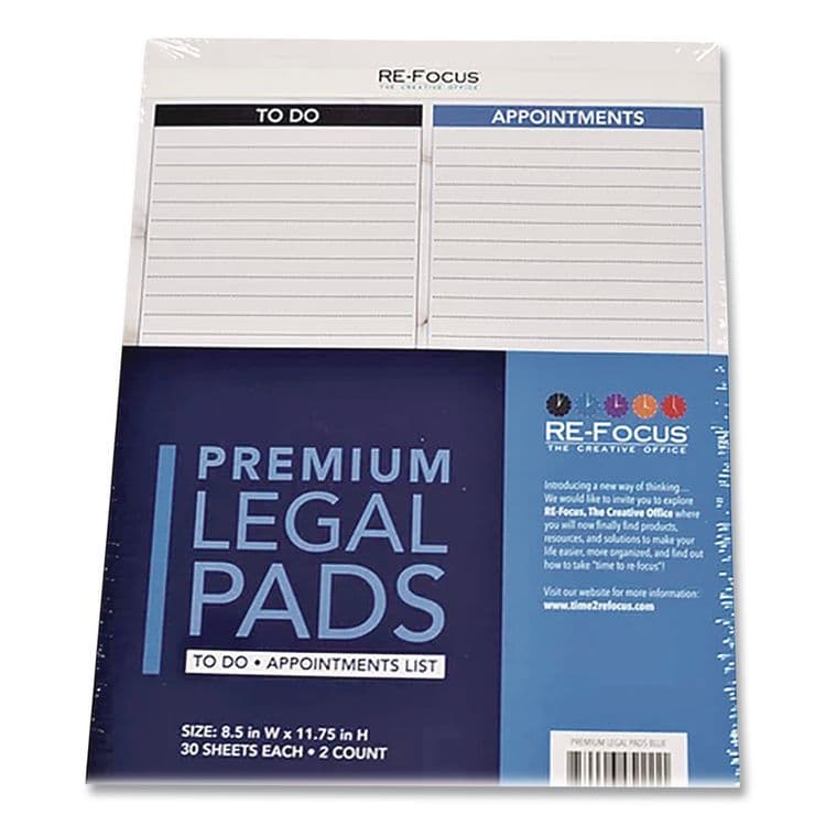 RE-FOCUS THE CREATIVE OFFICE Premium Legal To-Do/Appointment List Pads, List Format, (30) Light Blue/Dark Blue/White Marble 8.5 x 11 Sheets, 2/Pack (RFCBLUELEGALPAD)