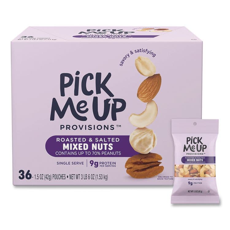 PICK ME UP PROVISIONS Roasted and Salted Mixed Nuts, 1.5 oz Pouch, 36/Box (PIEPM62982)