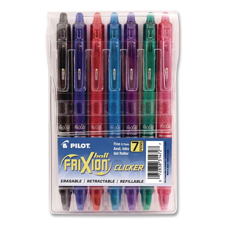 PILOT CORP. OF AMERICA FriXion Ball Clicker Erasable Gel Pen, Retractable, Fine 0.7 mm, Assorted Ink and Barrel Colors, 7/Pack (PIL31472)