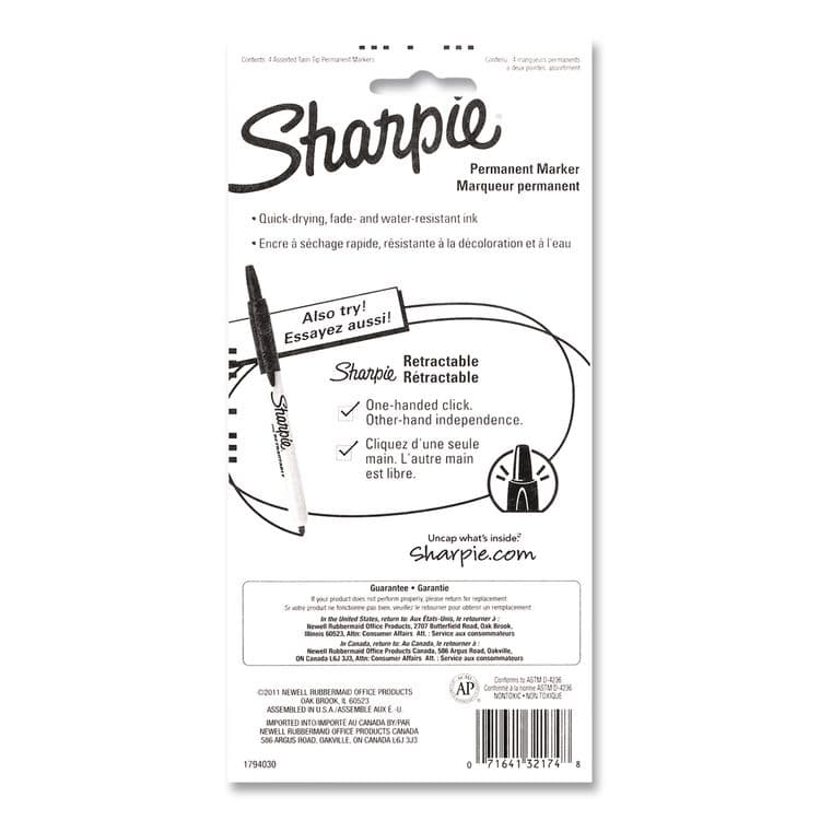 SANFORD Twin-Tip Permanent Marker, Extra-Fine/Fine Tip, Assorted Colors, 4/Pack (SAN32174) thumbnail 4