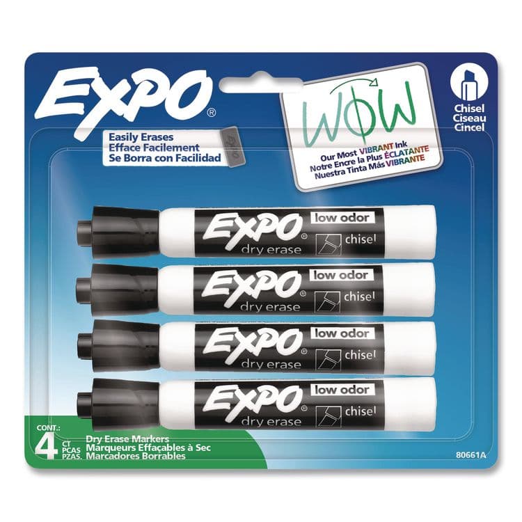 SANFORD Dry Erase Marker, Chisel Tip, Black, 4/Pack (SAN80661)