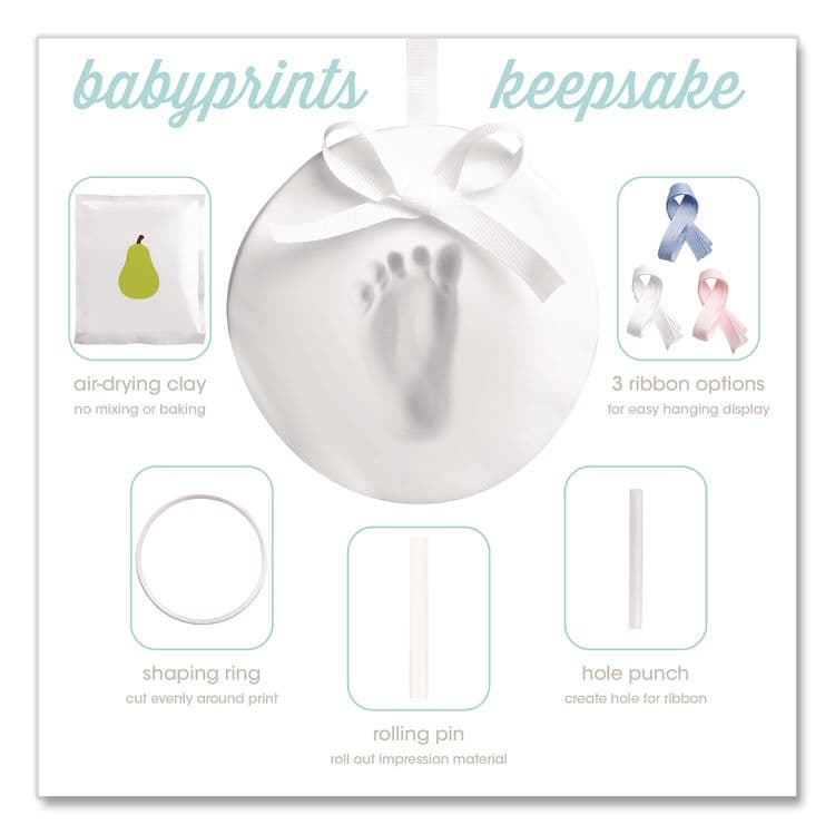 PEARHEAD Babyprints Handprint or Footprint Keepsake Ornament Kit, 100% Baby Safe Impression Material/Shaping Ring/Ribbon/Pin (PEH50020) thumbnail 2
