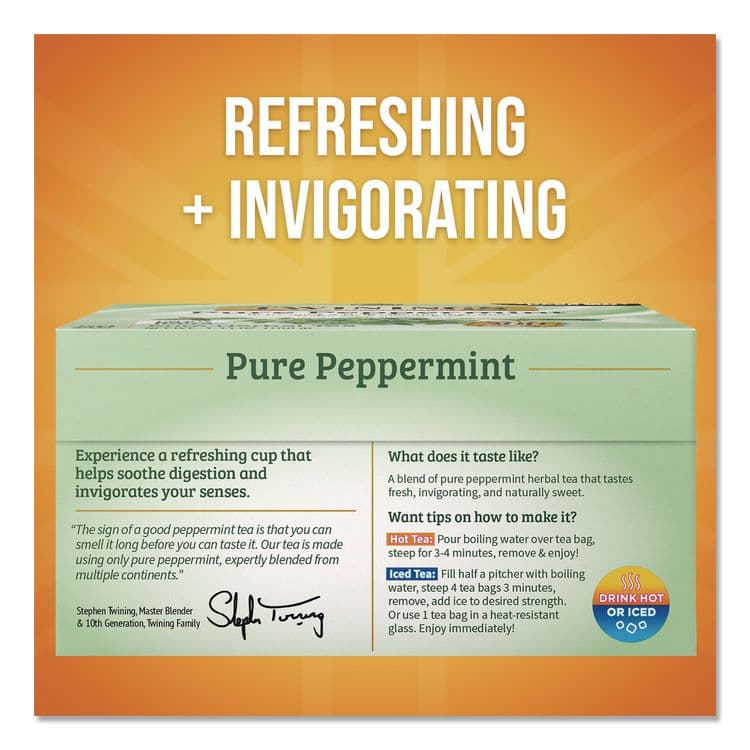 TWININGS NORTH AMERICA Tea Bags, Pure Peppermint, 0.07 oz Tea Bag, 50/Box (TWGTNA53650) thumbnail 2