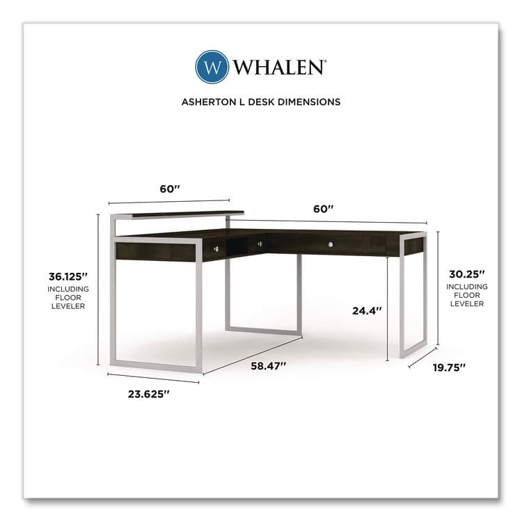 WHALEN FURNITURE MANUFACTURING Asherton L-Shaped Corner Desk, 60" x 60" x 35.88" (Left) and 30" (Right), Fawn Aged Oak/Titanium (WHLSPUSASHD) thumbnail 4