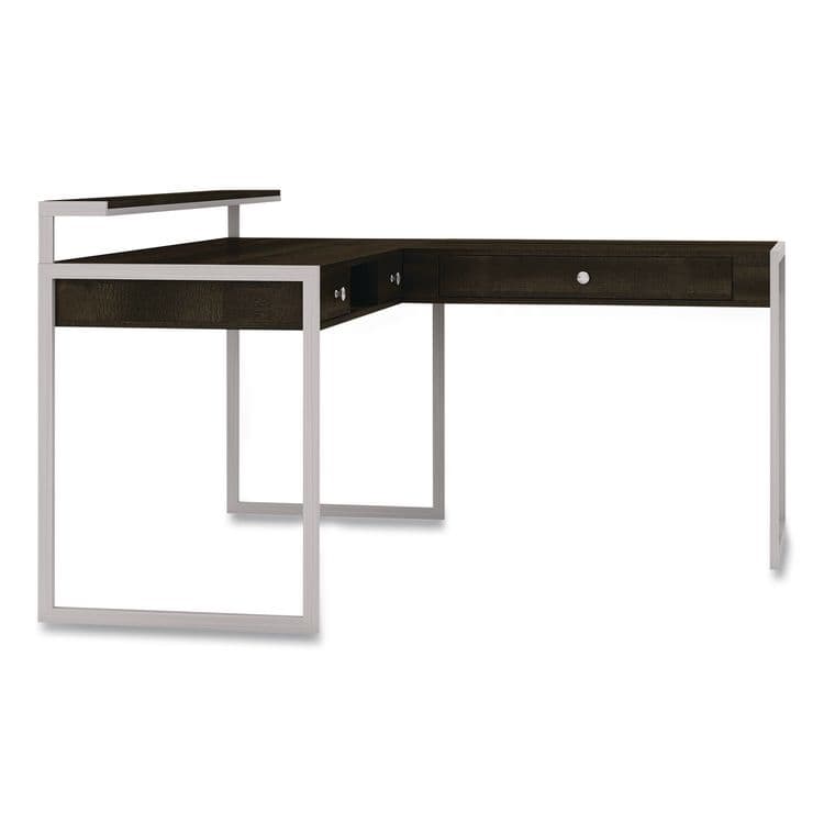 WHALEN FURNITURE MANUFACTURING Asherton L-Shaped Corner Desk, 60" x 60" x 35.88" (Left) and 30" (Right), Fawn Aged Oak/Titanium (WHLSPUSASHD)