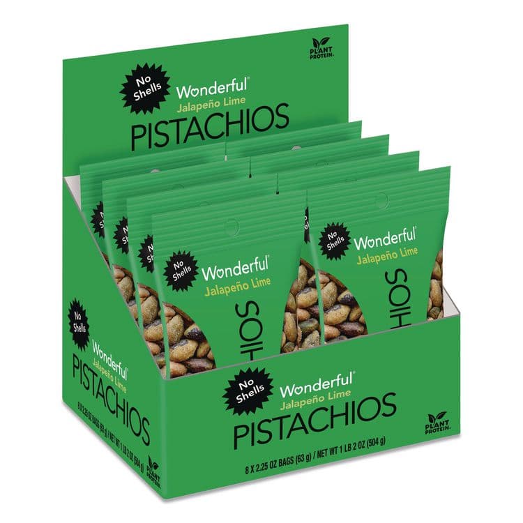 PARAMOUNT FARMS . Wonderful Pistachios, Jalapeno Lime, 2.25 oz Pouch, 8/Box (WONPAR70154)