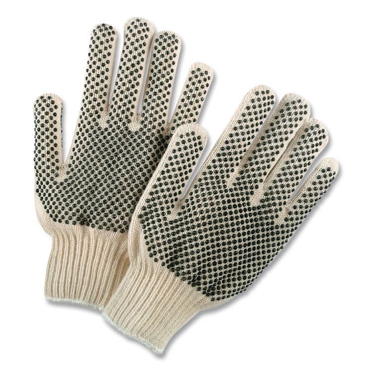 TRADEX INTERNATIONAL Pro PVC-Dotted String-Knit Gloves, Medium, White/Black, 12 Pairs (TXICTPS400MN1SD) thumbnail 4