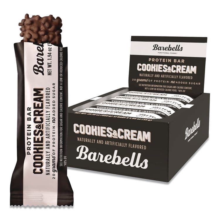 BAREBELLS FUNCTIONAL FOODS Cookies and Cream Protein Bars, 1.9 oz Individually Wrapped, 12/Box (BEBVTN42964)