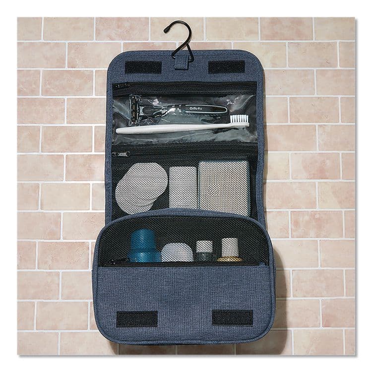 BROOKSTONE Fabric Toiletry Bag, 8.66 x 3.35 x 8.46, Blue (BKTBNKM0001) thumbnail 3