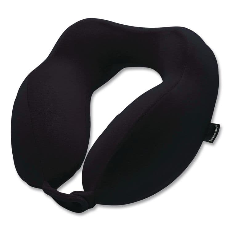 BROOKSTONE Memory Foam Fabric Travel Pillow, One Size Fits Most, 9.84 x 5.5 x 11, Black (BKTBNPM0001) thumbnail 2