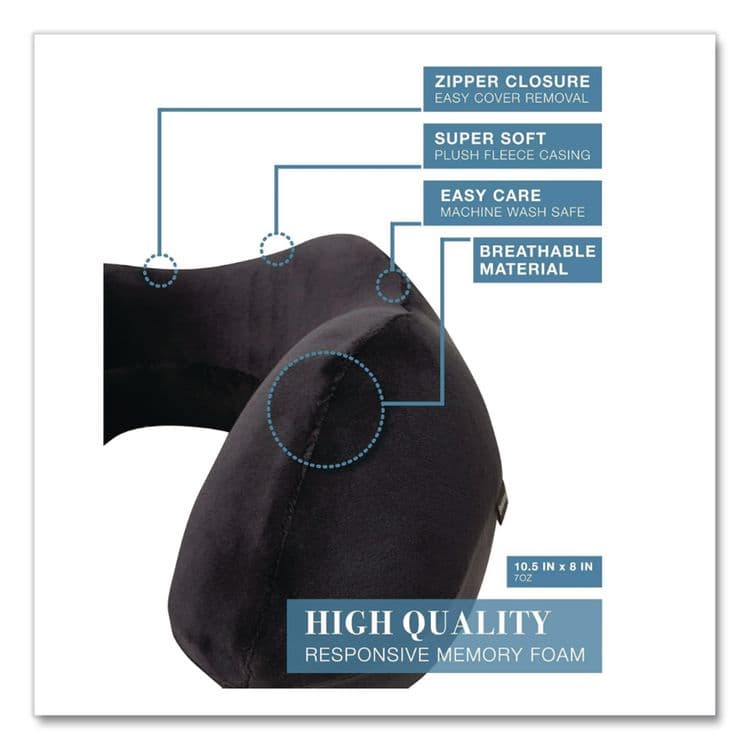 BROOKSTONE Memory Foam Fabric Travel Pillow, One Size Fits Most, 9.84 x 5.5 x 11, Black (BKTBNPM0001) thumbnail 3