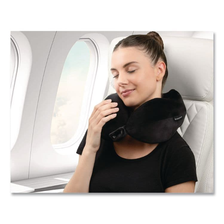 BROOKSTONE Memory Foam Fabric Travel Pillow, One Size Fits Most, 9.84 x 5.5 x 11, Black (BKTBNPM0001) thumbnail 4