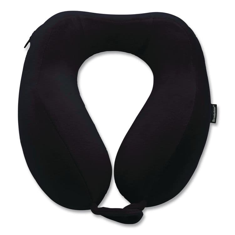 BROOKSTONE Memory Foam Fabric Travel Pillow, One Size Fits Most, 9.84 x 5.5 x 11, Black (BKTBNPM0001)