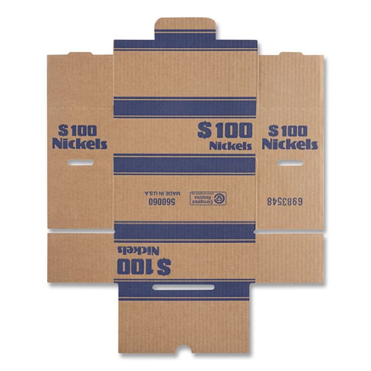 CONTROLTEK Nickels Coin Box, Accommodates $100 in Nickels, 15.5" x 19.25" x 4.5", Blue/Kraft, 50/Pack (CNK560060) thumbnail 2