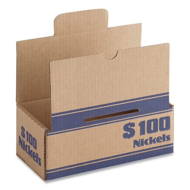 CONTROLTEK Nickels Coin Box, Accommodates $100 in Nickels, 15.5" x 19.25" x 4.5", Blue/Kraft, 50/Pack (CNK560060) thumbnail 3