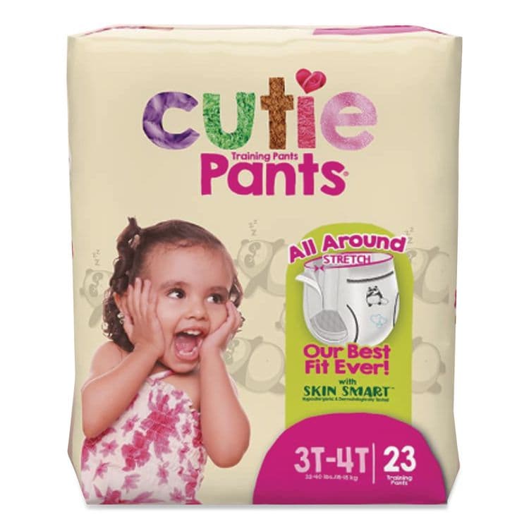 FIRST QUALITY PRODUCTS CutiePants Refastenable Training Pants for Girls, Size 3T-4T, 32 lbs to 40 lbs, 92/Carton (CTJCR8008)