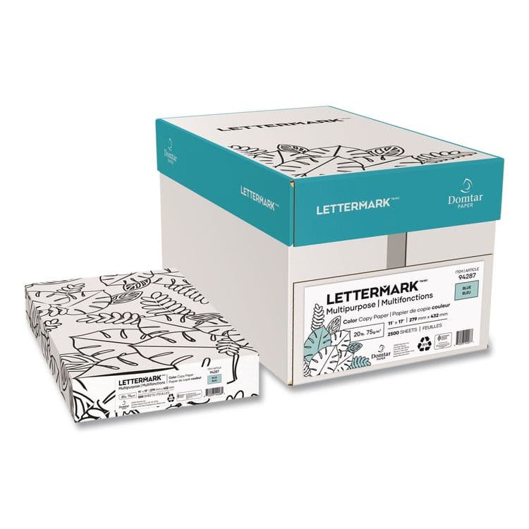 DOMTAR PAPER Colors 30% Recycled Multipurpose Color Paper, 20 lb Bond Weight, 11 x 17, Blue, 500 Sheets/Ream, 5 Reams/Carton (DMR94287RMCT)