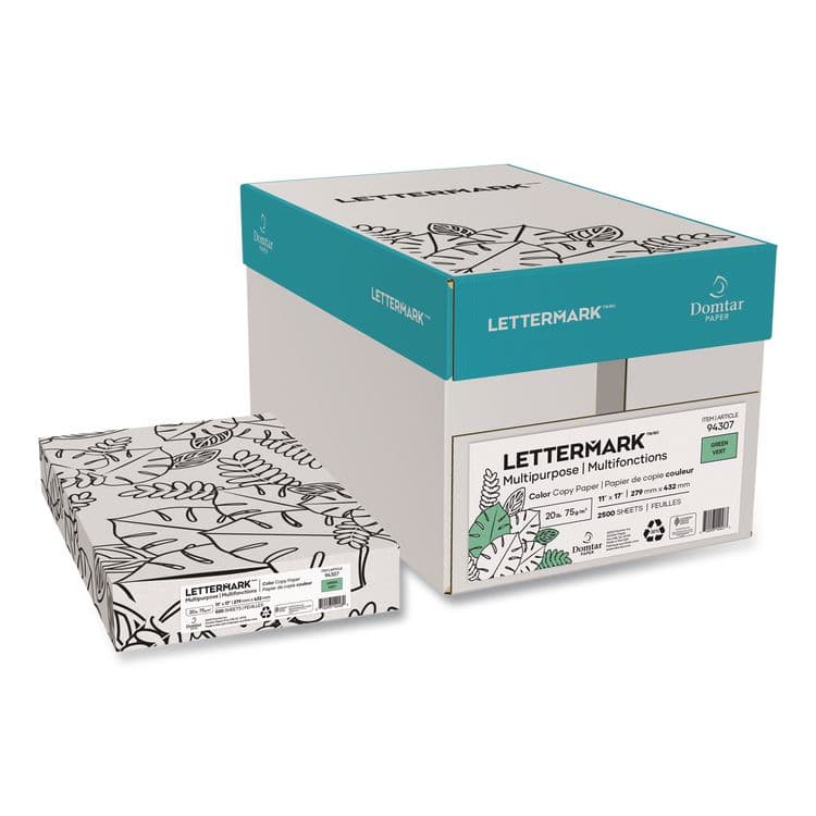 DOMTAR PAPER Colors 30% Recycled Multipurpose Color Paper, 20 lb Bond Weight, 11 x 17, Green, 500 Sheets/Ream, 5 Reams/Carton (DMR94307RMCT)