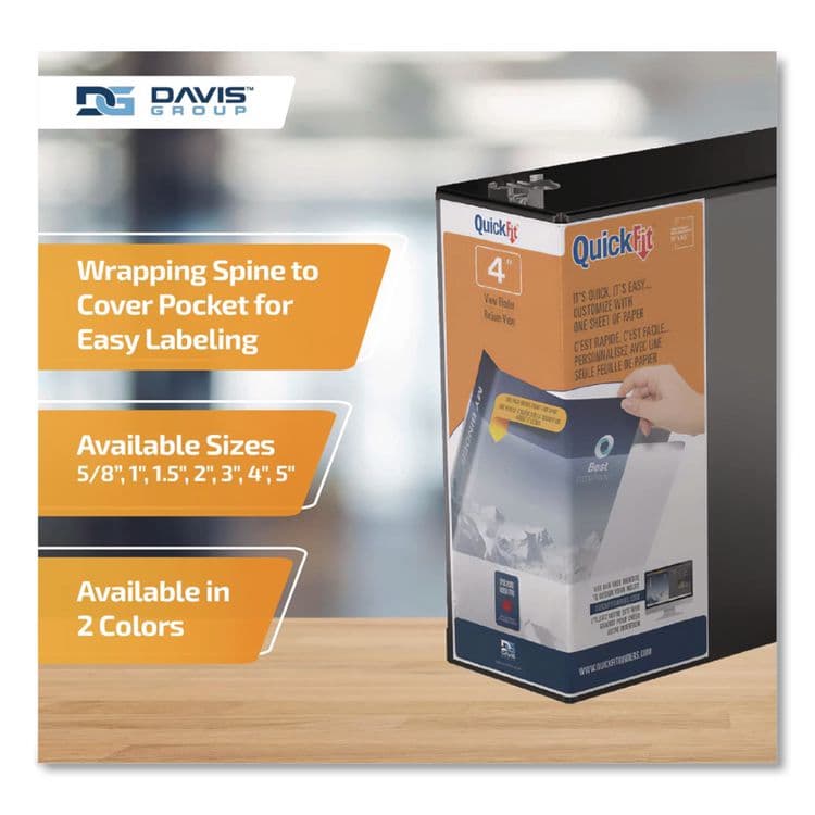 STRIDE WRITING QuickFit D-Ring View Binder, 3 Rings, 4" Capacity, 11.5 x 8, Black (DVO870601) thumbnail 2
