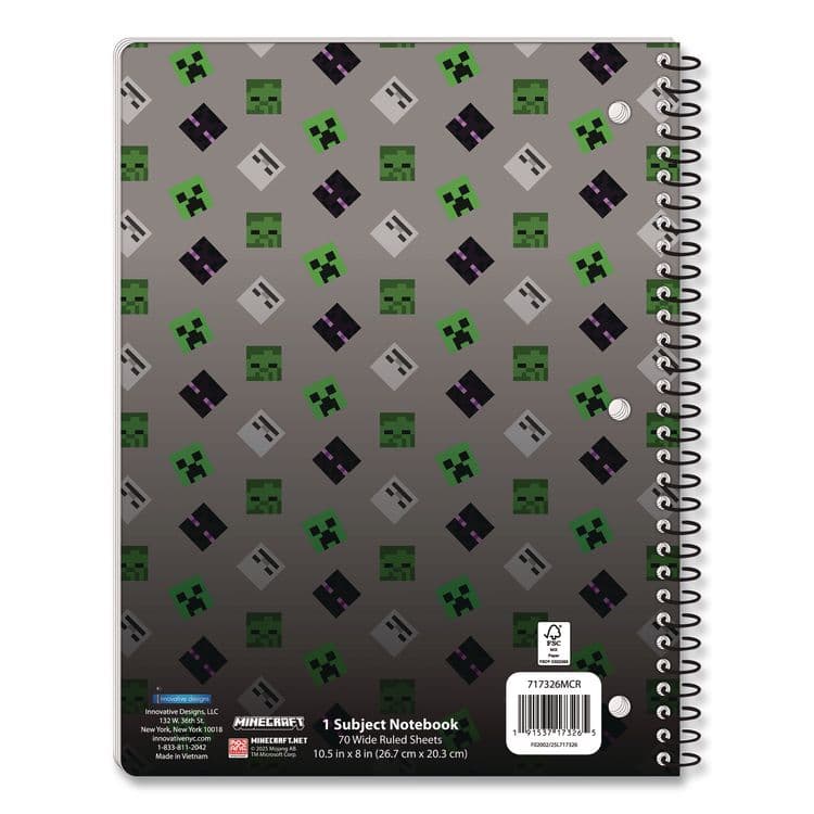 INNOVATIVE DESIGNS LLC Licensed Spiral Notebook, Minecraft, 1-Subject, Wide/Legal Rule, Multicolor Cover, (70) 10.5 x 8 Sheets (IDI717326MCRSA) thumbnail 2