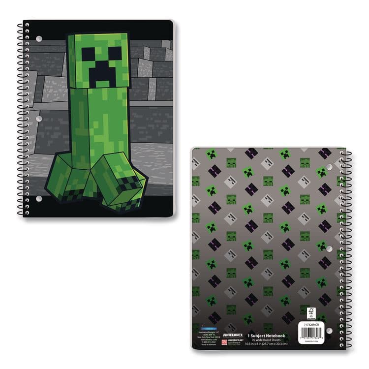 INNOVATIVE DESIGNS LLC Licensed Spiral Notebook, Minecraft, 1-Subject, Wide/Legal Rule, Multicolor Cover, (70) 10.5 x 8 Sheets (IDI717326MCRSA)