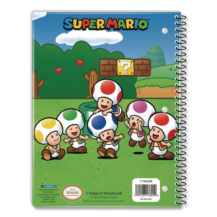 INNOVATIVE DESIGNS LLC Licensed Spiral Notebook, Super Mario, 1-Subject, Wide/Legal Rule, Multicolor Cover, (70) 10.5 x 8 Sheets (IDI717842MBSA) thumbnail 2