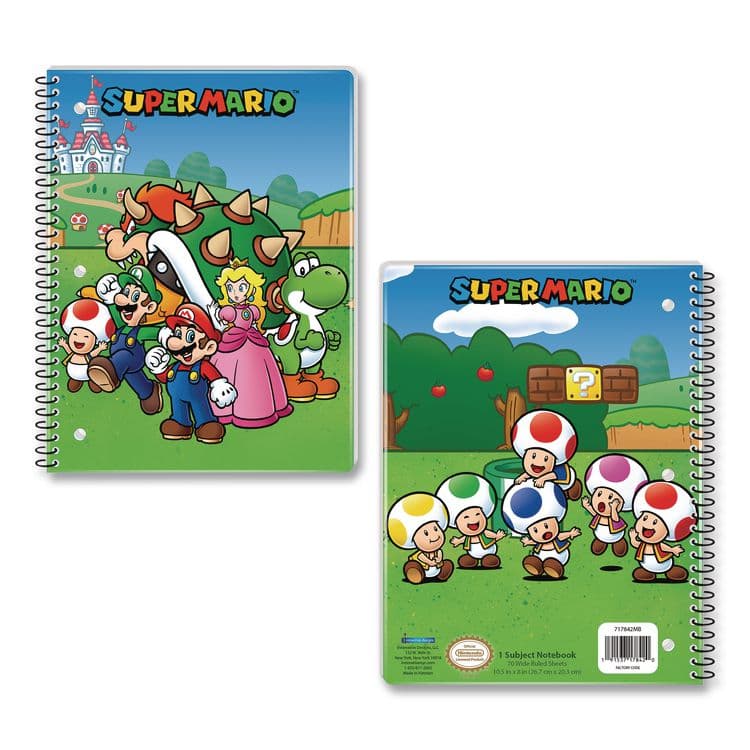 INNOVATIVE DESIGNS LLC Licensed Spiral Notebook, Super Mario, 1-Subject, Wide/Legal Rule, Multicolor Cover, (70) 10.5 x 8 Sheets (IDI717842MBSA)