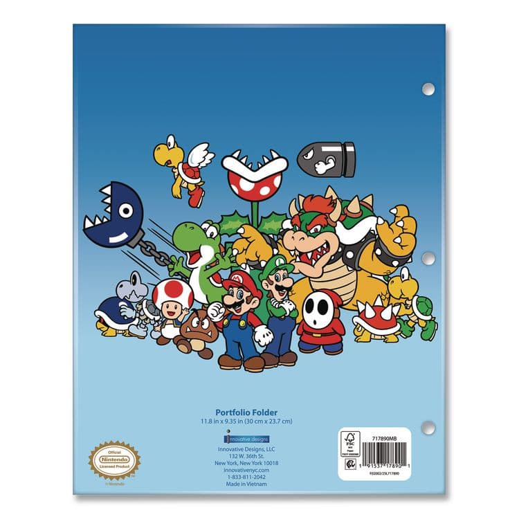 INNOVATIVE DESIGNS LLC Licensed Two-Pocket Folder, Super Mario, Side: 3-Hole Punched, Accommodates (50) 11 x 8.5 Sheets, Multicolor (IDI717890MBSA) thumbnail 2