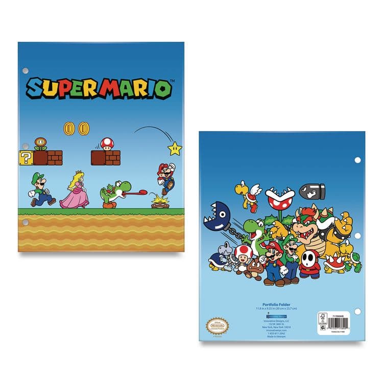 INNOVATIVE DESIGNS LLC Licensed Two-Pocket Folder, Super Mario, Side: 3-Hole Punched, Accommodates (50) 11 x 8.5 Sheets, Multicolor (IDI717890MBSA)