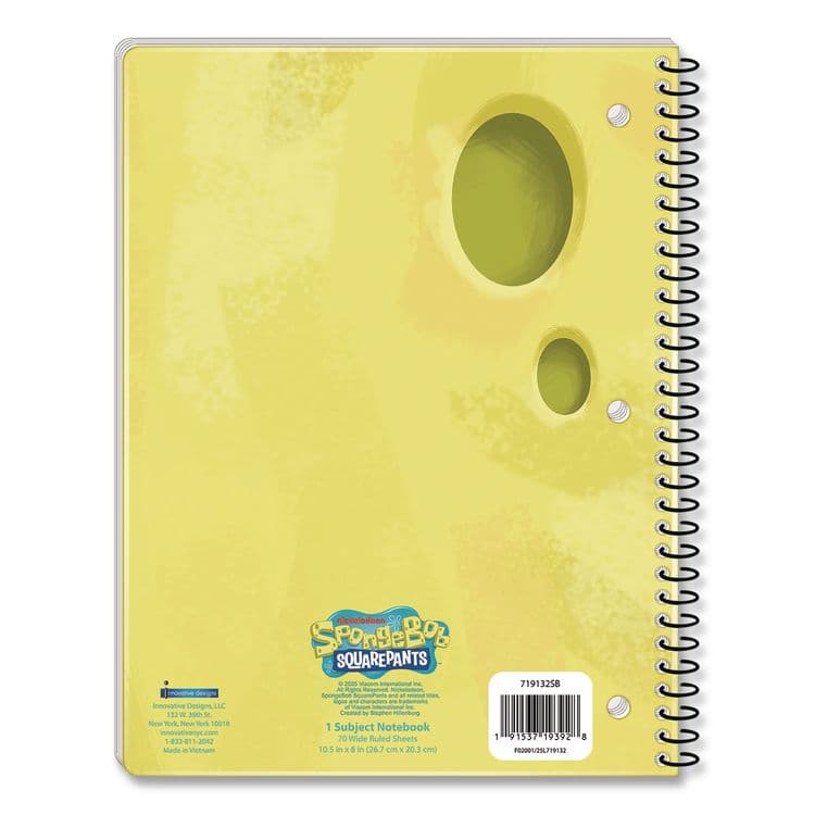 INNOVATIVE DESIGNS LLC Licensed Spiral Notebook, Spongebob, 1-Subject, Wide/Legal Rule, Multicolor Cover, (70) 10.5 x 8 Sheets (IDI719132SBSA) thumbnail 2
