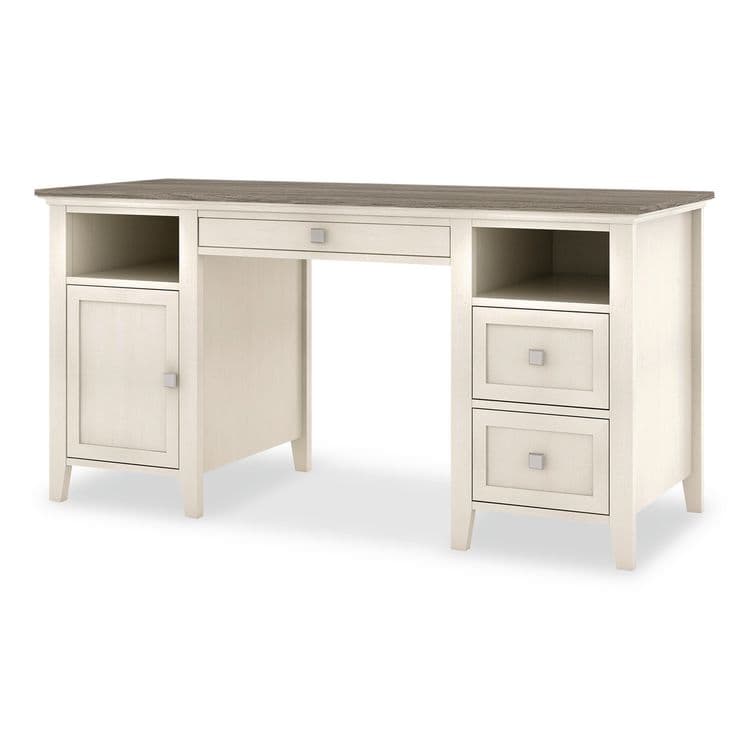 WHALEN FURNITURE MANUFACTURING Abington Two-Pedestal Wood Computer Desk, 60" x 23.63" x 30.25", Dusty Aged Oak/Antique White (WHLSPUSABTD)