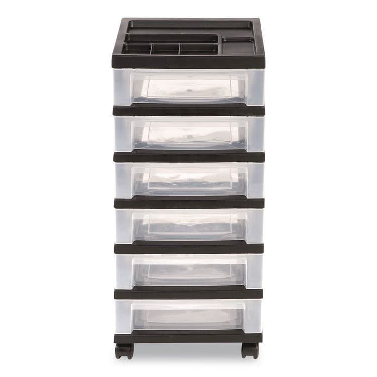 IRIS USA, Six-Drawer Durable Storage Cart, Plastic, 15 lb Capacity, 12.13 x 14.38 x 26.38, Clear/Black (IRS270013116862)