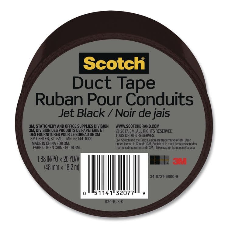 3M/COMMERCIAL TAPE DIV. Duct Tape, 3" Core, 1.88" x 20 yds, Jet Black (MMM920BLKC)