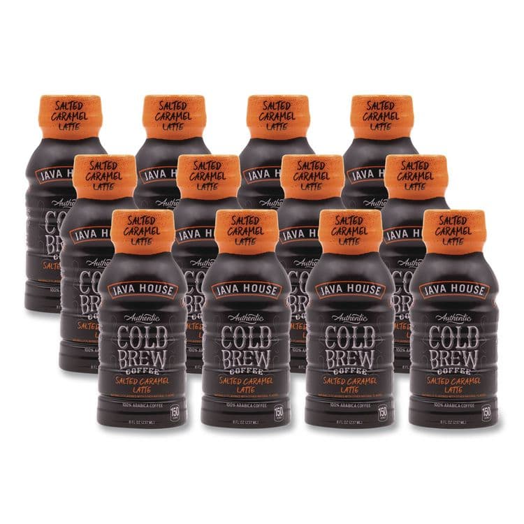 JAVA HOUSE Cold Brew Coffee, Salted Caramel Latte, 8 oz Bottle, 12/Carton (JVHHFP01804)
