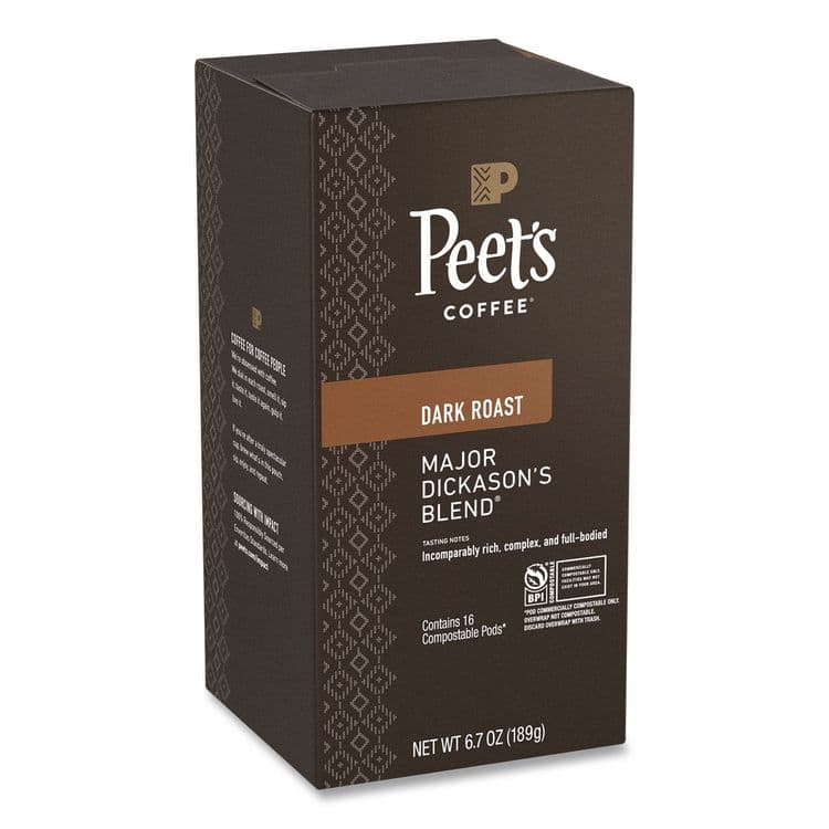 PEETS Major Dickason's Blend Coffee Pods, Dark Roast, 16/Box, 6 Boxes/Carton (PEEPCE02781)